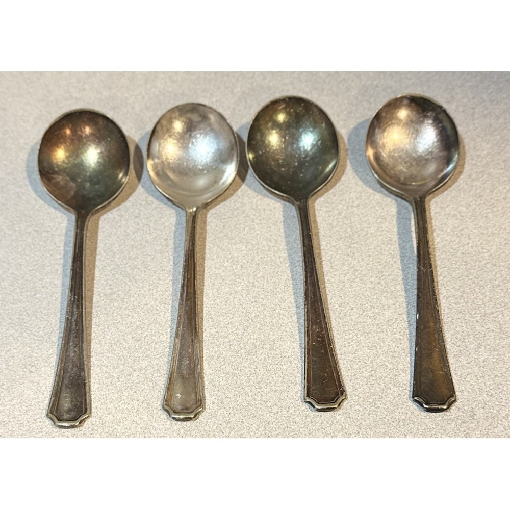 Vintage Oneida Clairhill Hotel Plate (4) Soup Boullion Gravy Spoon Silver Plated